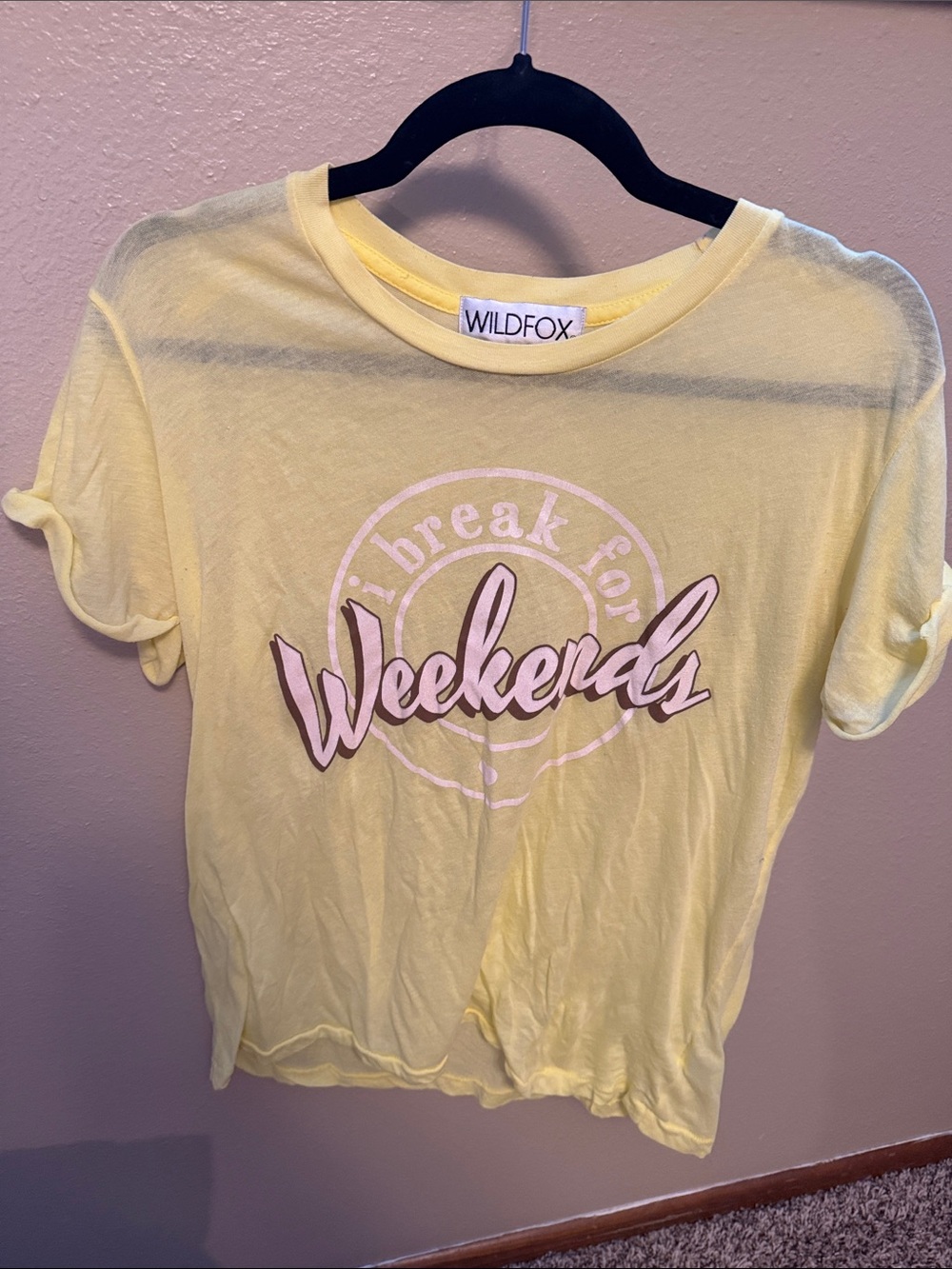 Wildfox Yellow 'Weekends' Graphic Tee with Pink & White Print
